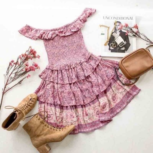 Boho Chic Gypsy Floral Print Off Shoulder dress - Picture 8 of 8